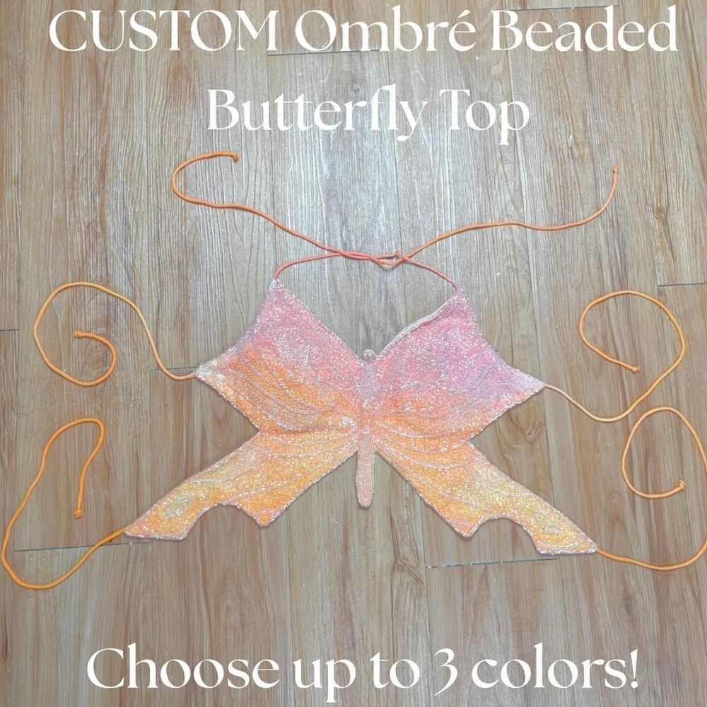 Y2K CUSTOM Ombre Beaded Butterfly Fairy Top